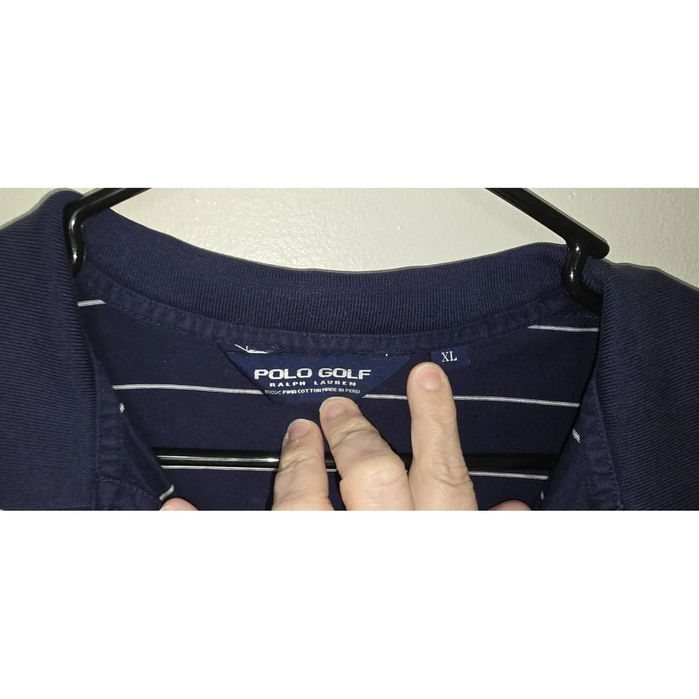 Ralph Lauren Mens Polo Knit Short Sleeve Cotton Blue Stripe‎ Logo Shirt Size Xl